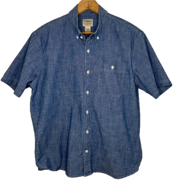 L.L. Bean Comfort Stretch® Chambray Untucked Fit Short Sleeve Shirt Medium Reg - Picture 1 of 6